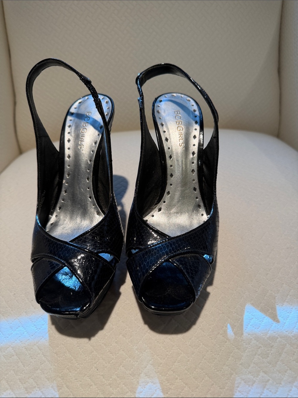 BCBGirls Black Peep-Toe Slingback Heels